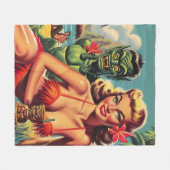 Retro-Tiki-Pin-Up Fleecedecke (Vorderseite (Horizontal))