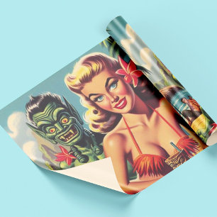 Retro-Tiki-Pin-Up Geschenkpapier