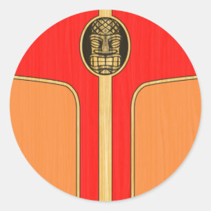 Retro Tiki Surfboard Runder Aufkleber