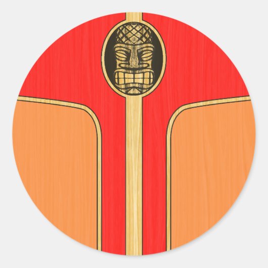Retro Tiki Surfboard Runder Aufkleber (Vorderseite)
