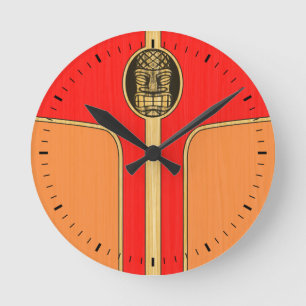 Retro Tiki Surfbrett Runde Wanduhr