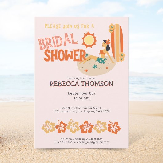 Retro Tiki tropisches Surfstrand Brautparty Einladung