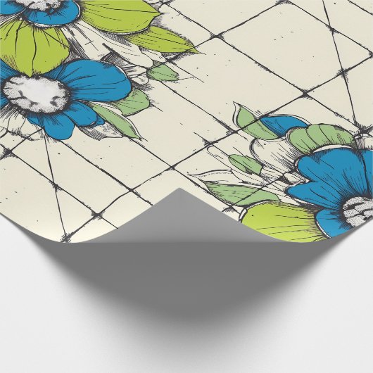 Retro Tile Bloom Floral Wrapping Paper Geschenkpapier (Ecke)