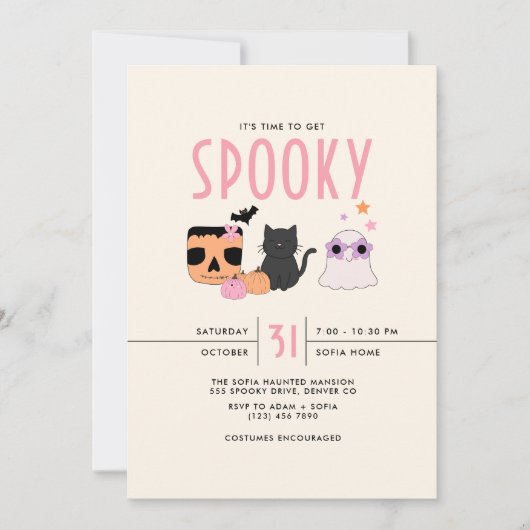 Retro Time to Get Spooky Halloween-Party Einladung (Vorderseite)