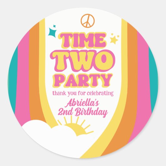 Retro Time Two Party 2. Geburtstagsaufkleber Runder Aufkleber (Vorderseite)
