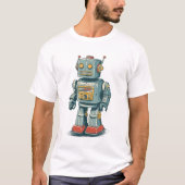 Retro Tin Robot — 1950s Cartoon Mech with Red Boot T-Shirt (Vorderseite)