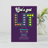 Retro Tinsel Let's Get Lit Retro Christmas Party Einladung (Stehend Vorderseite)