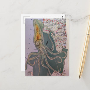 Retro-Tintenfisch und eine Landkartenausschnitt-Co Postkarte
