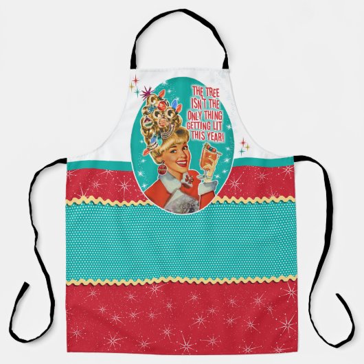 Retro Tipsy Lady Bekommt Lit Weihnachts-Schürze Schürze (Vorderseite)