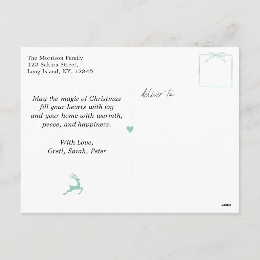 Retro Töne: Bow & Trees Doodles Holiday Postkarte (Rückseite)