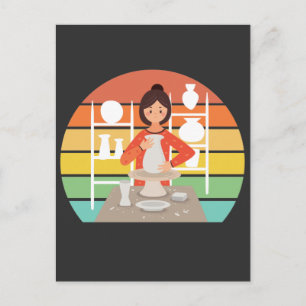 Retro-Töpferei-Frau Keramik-Ofen Postkarte