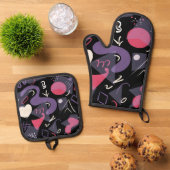Retro Topfhalter und Ofen Mitt Set (Oben Unten)