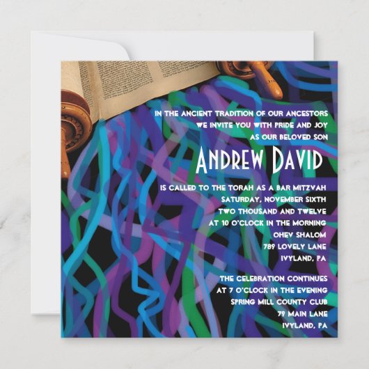 Retro Torah Bar Bat Mitzvah Einladung (Vorderseite)