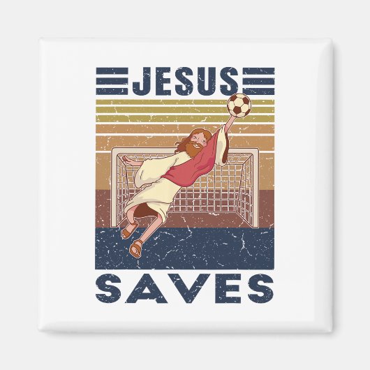 Retro Torwart Jesus rettet Fußballtor Magnet (Vorne)