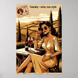 Retro-Toskana-Weingut-Illustration – Stylisch Poster
