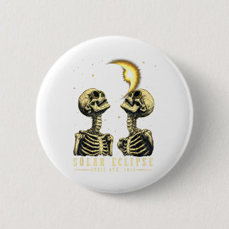 Retro Total Solar Eclipse 2024 Skeleten für Men Wo Button