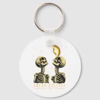 Retro Total Solar Eclipse 2024 Skeleten für Men Wo Schlüsselanhänger