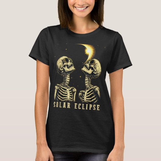 Retro Total Solar Eclipse 2024 Skeleten für Men Wo T-Shirt (Vorderseite)