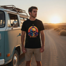 Retro-Totenkopf-Berg-Sonnenuntergang-Grafik ohne R