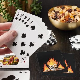 Retro Toter Brennender Skelett-Totenkopf im Feuer Spielkarten