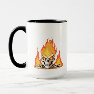 Retro toter brennender Skelettschädel im Feuer Tasse