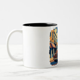 Retro Town Street Scene Zweifarbige Tasse