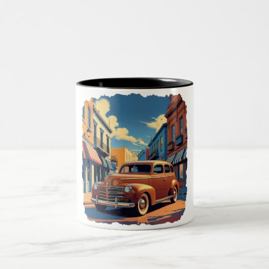 Retro Town Street Scene Zweifarbige Tasse (Mittel)