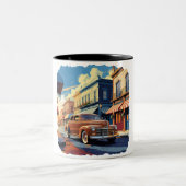 Retro Town Street Scene Zweifarbige Tasse (Mittel)