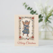 Retro traditional Christmas skating Angel floral Postkarte (Stehend Vorderseite)