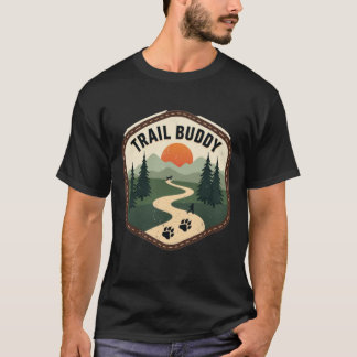 Retro Trail Buddy Dog Wandernatur Patch Grafisch T-Shirt