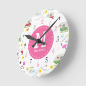 Retro Trailer & Flamingos Pattern Runde Wanduhr (Winkel)