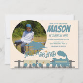 Retro Train Kindergeburtstag Party Erde Foto Einladung (Vorderseite)