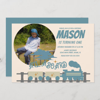 Retro Train Kindergeburtstag Party Erde Foto Einladung