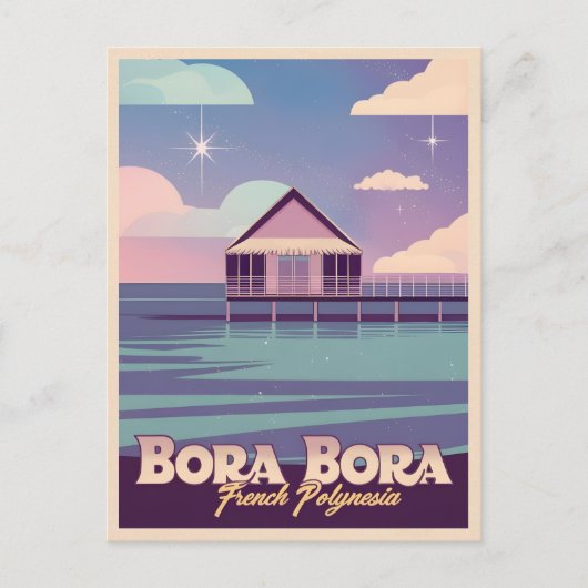 Retro Travel 80er Neon Bora Bora Französisch Polyn Postkarte (Vorderseite)