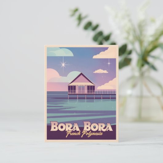 Retro Travel 80er Neon Bora Bora Französisch Polyn Postkarte (Stehend Vorderseite)