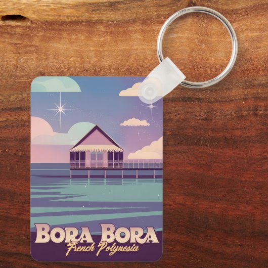 Retro Travel 80er Neon Bora Bora Französisch Polyn Schlüsselanhänger (Rückseite)