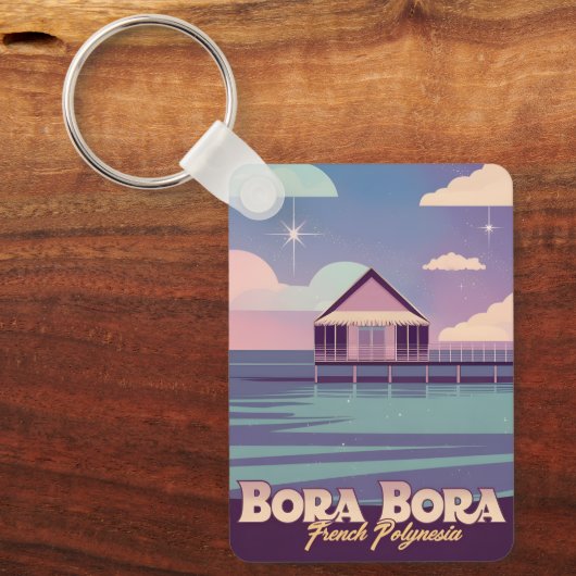 Retro Travel 80er Neon Bora Bora Französisch Polyn Schlüsselanhänger (Vorderseite)