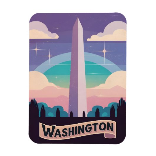 Retro Travel 80er Neon Washington Monument Obelisk Magnet (Vertikal)
