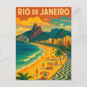 Retro Travel Copacabana Rio de Janeiro Brasilien Postkarte (Vorderseite)