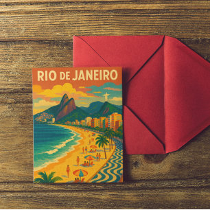 Retro Travel Copacabana Rio de Janeiro Brasilien Postkarte
