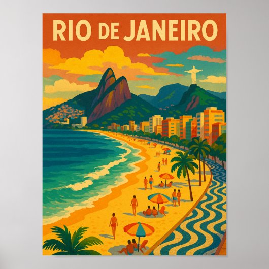 Retro Travel Copacabana Rio de Janeiro Brazil  Poster (Vorne)