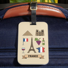 Retro Travel France Iconic National Symbols  Gepäckanhänger