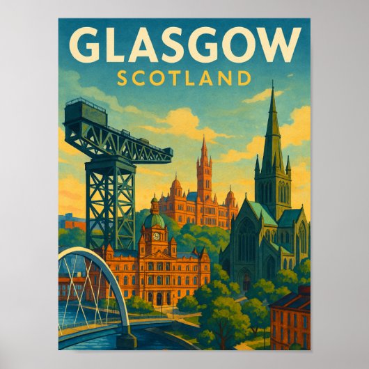 Retro Travel Glasgow Schottland Poster (Vorne)
