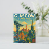 Retro Travel Glasgow Schottland Postkarte (Stehend Vorderseite)