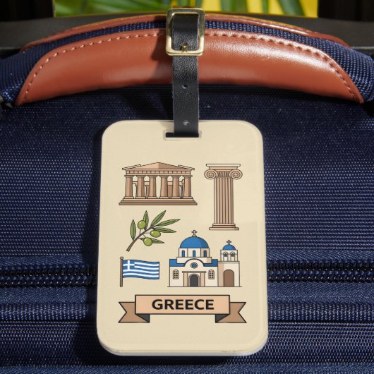 Retro Travel Greece Iconic National Symbols Gepäckanhänger (Vorderseite Insitu 2)