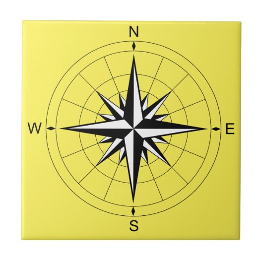 Retro Travel Illustration - Compass-Rose Fliese (Vorderseite)