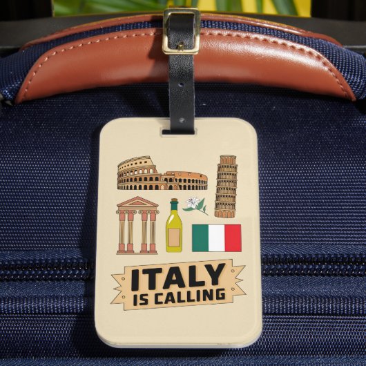 Retro Travel Italy Iconic National Symbols Gepäckanhänger (Vorderseite Insitu 2)