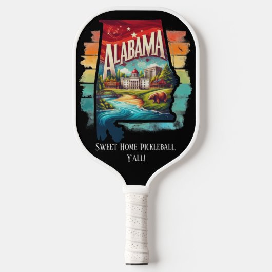 Retro Travel Map Alabama Staat Pickleball Schläger (Vorderseite)