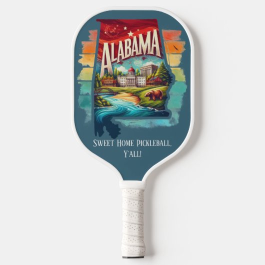 Retro Travel Map Alabama Staat Pickleball Schläger (Vorderseite)