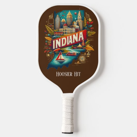 Retro Travel Map des Indiana Staat Pickleball Schläger (Rückseite)